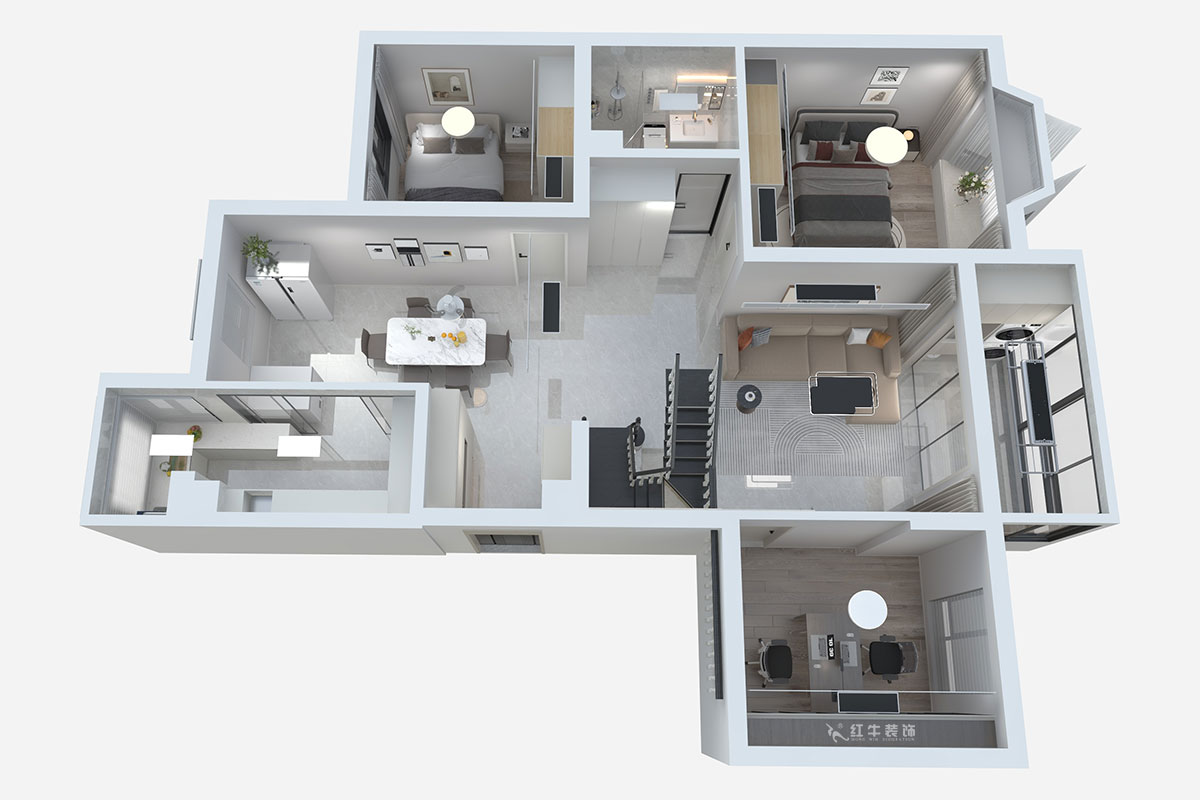 蒋琛｜香榭里8-3-1101-260㎡-现代简约风格｜4室3厅2卫｜老房装修｜定制家｜全包29万｜00_05鸟瞰图